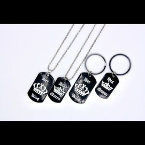 Couples Necklace & Keychain Set, His Queen/Her King